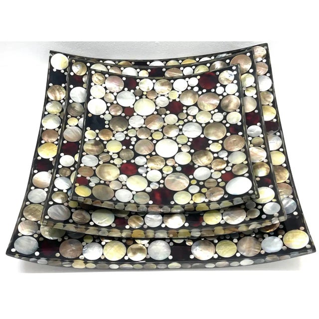 Colorful Graduated Inlaid Shell 'Dots Obsession' Pattern Concave Trays ...