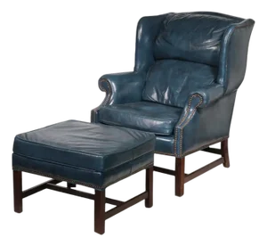 Experience Unparalleled Relaxation With a Vintage Two-Piece Classic Leather Wingback Chair & Ottoman