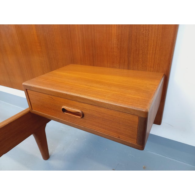 Tan Vintage Scandinavian Teak Double Bed with Integrated Bedside Tables, 1960s For Sale - Image 8 of 18