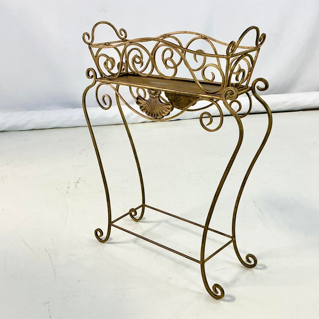 1970s Vintage Neoclassical Hollywood Regency Metal Plant Stand With Scroll Design For Sale - Image 10 of 13