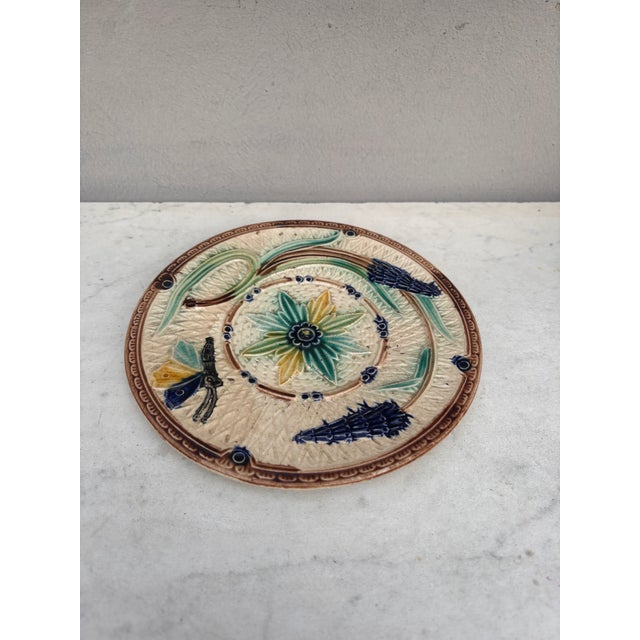 Majolica Flowers & Butterfly Plate Wasmuel Circa 1890.