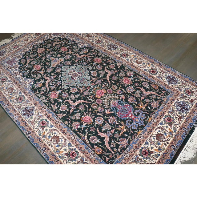 Vintage Zabihi Collection Silk Warp Green Persian Isfahan Prayer Rug - 5'3" x 8'5" For Sale - Image 11 of 12