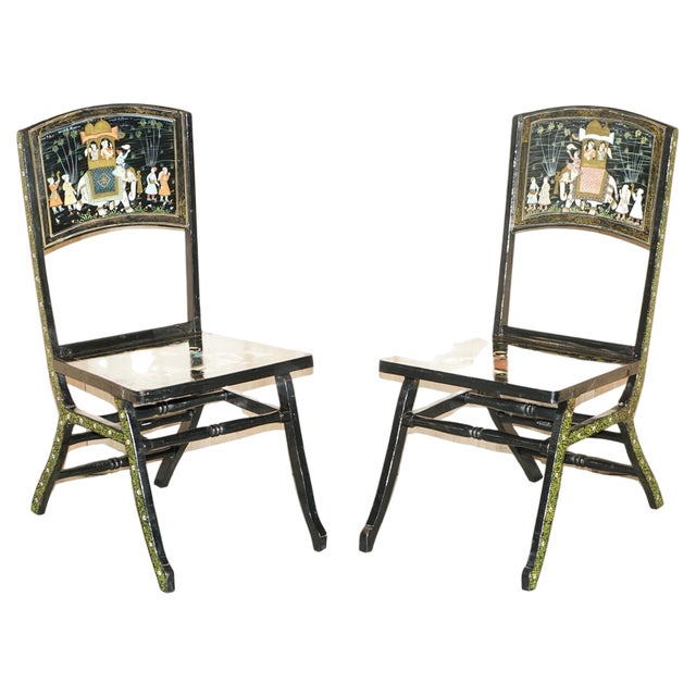 Set of Antique Indian Chinoiserie Campaign Folding Chairs For Sale