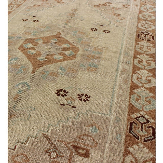 Mid 20th Century Vintage Turkish Oushak Rug With Soft Beige, Muted Blue, and Warm Brown For Sale - Image 5 of 6