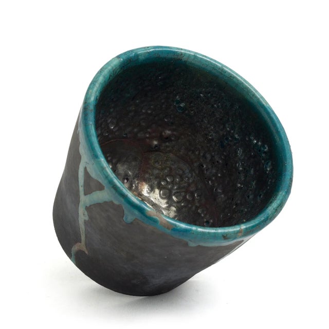Early 21st Century Black Green Metal Coating Artide Vase Mangkuk Ceramic Bowl by Laab Milano For Sale - Image 5 of 8
