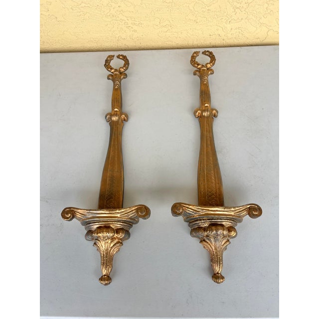 Chelsea House Inc Late 20th Century Pair of Gold Plate Wall Holders by Chelsea House - 2 For Sale - Image 4 of 11