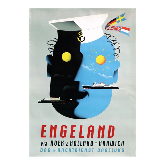 1960s Dutch Travel Poster, Engeland via Hoek v. Holland - Harwich/Cruise For Sale