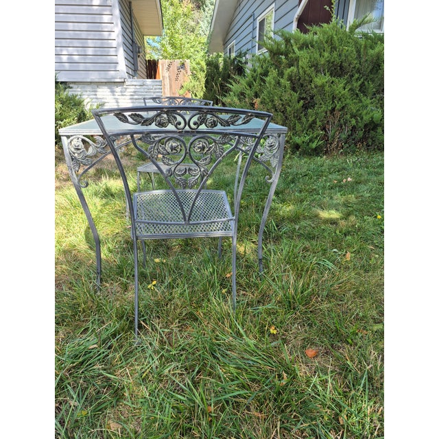 Metal Vintage Wrought Iron Patio Set Attributed to Woodard Furniture's Orleans Collection For Sale - Image 7 of 13