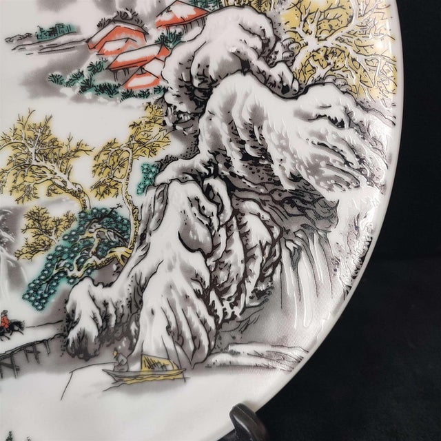 White Chinese Ceramic Plate,Qianlong Marked Famille Rose Porcelain Plate Hand Painted Landscape Pattern For Sale - Image 8 of 10