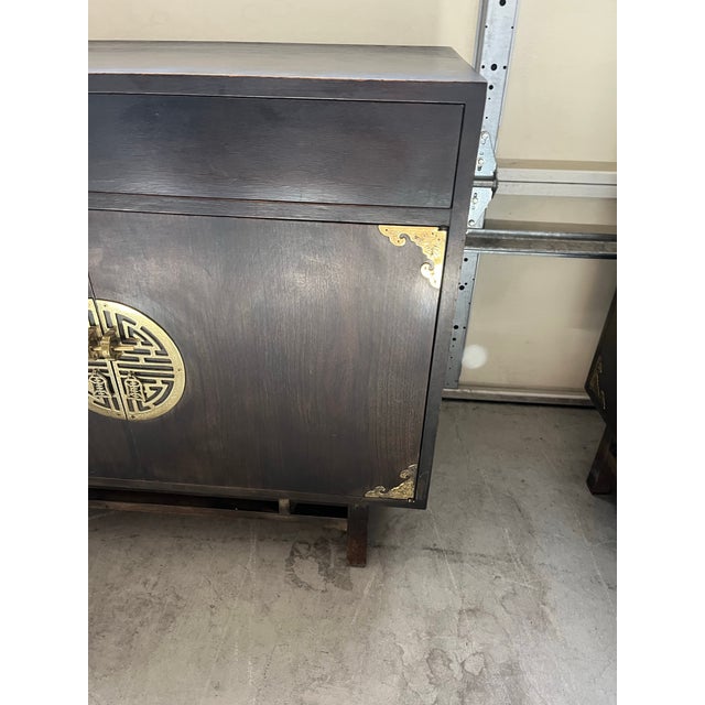 Vintage Stunning Cabinet by Kalpe of California in Dark Espresso Brown With Beautiful Solid Brass Asia Accents For Sale - Image 12 of 12