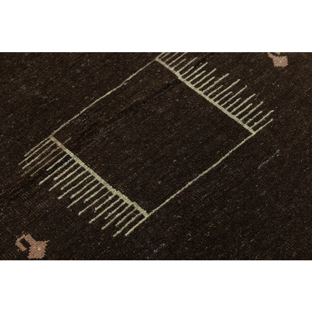Brown 3 X 6 Minimalist Dark Brown Modern Gabbeh Wool Rug – Hand-Knotted Tribal Runner For Sale - Image 8 of 8