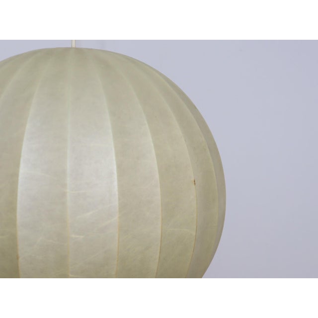 Italian Cocoon Globe Pendant Lamp with Teak Details, 1970s For Sale - Image 6 of 11