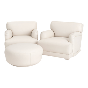 1970s Richard Plumer Miami “Soufflé Style” White Leather Lounge Chair & Ottoman Set - 3 Pieces