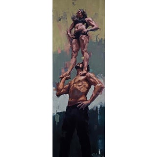 Trust by Calvin Lai | Oil on canvas and wood panel depicting a strongman supporting a woman. For Sale
