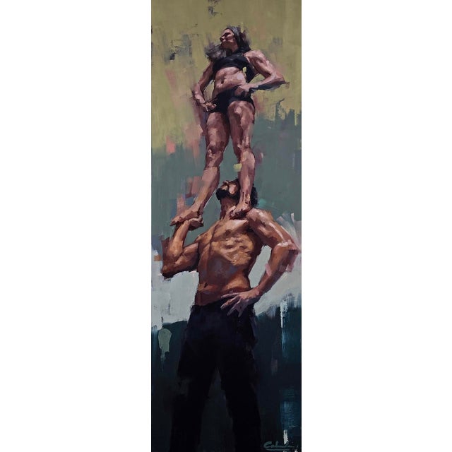 Trust by Calvin Lai | Oil on canvas and wood panel depicting a strongman supporting a woman. For Sale