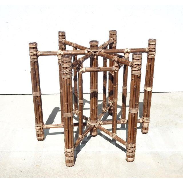 Vintage McGuire Organic Modern Bamboo Rattan Round Dining Table W Leather Straps For Sale In Los Angeles - Image 6 of 16