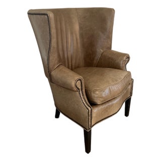 Stanford Furniture Leather Wingback Accent Chair – Cognac Full-Grain Leather For Sale