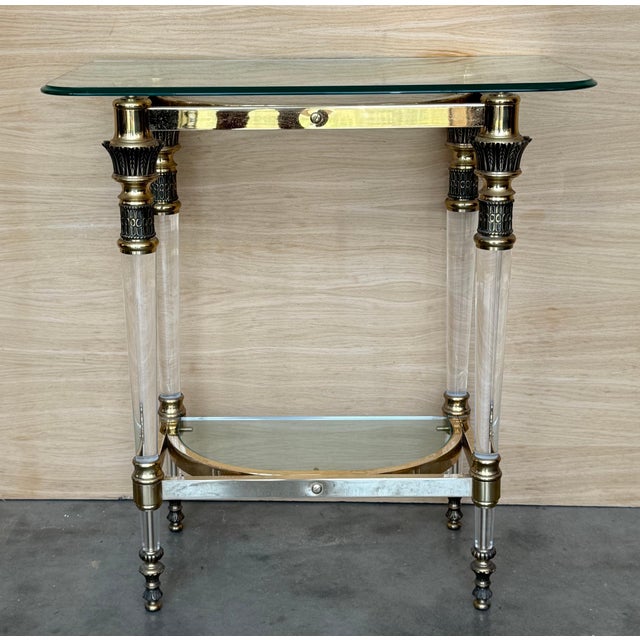 Late 20th Century Claude Dalle Style Narrow Console Table with Glass Top, Lucite and Bronze For Sale - Image 16 of 18