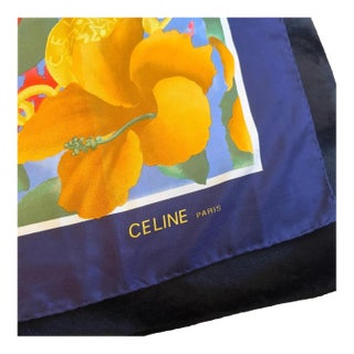 Celine 1990s Vintage Tropical Motif Silk Scarf for Women, Italy Made For Sale
