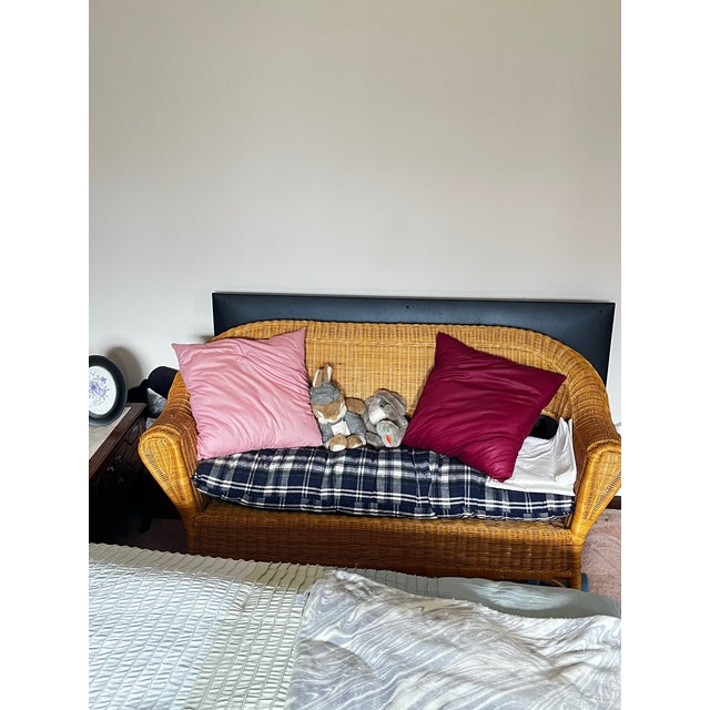 Vintage Honey Wicker Barrel Back Loveseat Bench, Circa 1980s–90s For Sale - Image 9 of 12