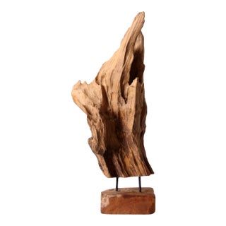 Mid-Century Wood Sculpture on Stand For Sale