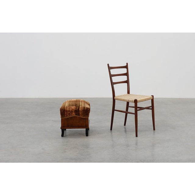 Art Deco Walnut Stools with Velvet Upholstery, Italy, 1920s, Set of 2 For Sale - Image 3 of 13