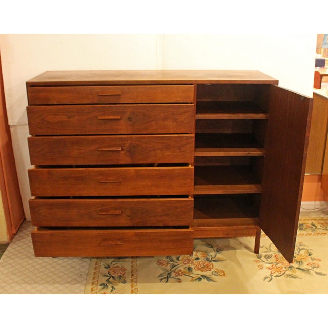 Mid-Century Modern Circa 1960 American Walnut Six-Drawer Chest With Cabinet For Sale - Image 3 of 8