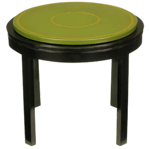 Round Ebonized and Tooled Green Leather Top End Table