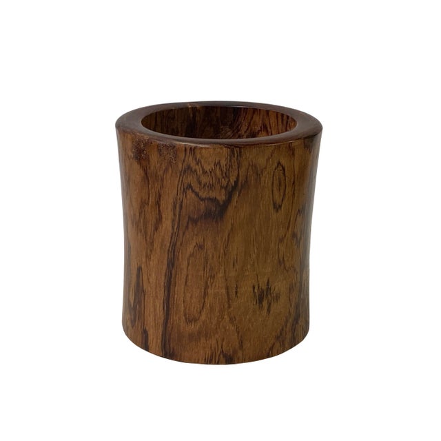 2020s Handmade Chinese Light Brown Pattern Wood Brush Pen Holder / Brush Pot For Sale - Image 5 of 6