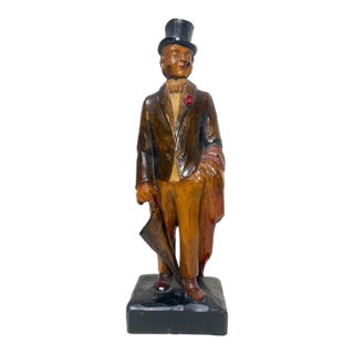 Rare Antique Hand Carved Wood Theo Roosevelt German Whistler Sculpture Statue For Sale
