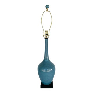 Currey & Co. Modern Blue Glaze Long Neck Porcelain Table Lamp For Sale