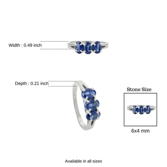 Three Stone Blue Sapphire Promise Ring in Silver- Size 7.5 For Sale - Image 9 of 12