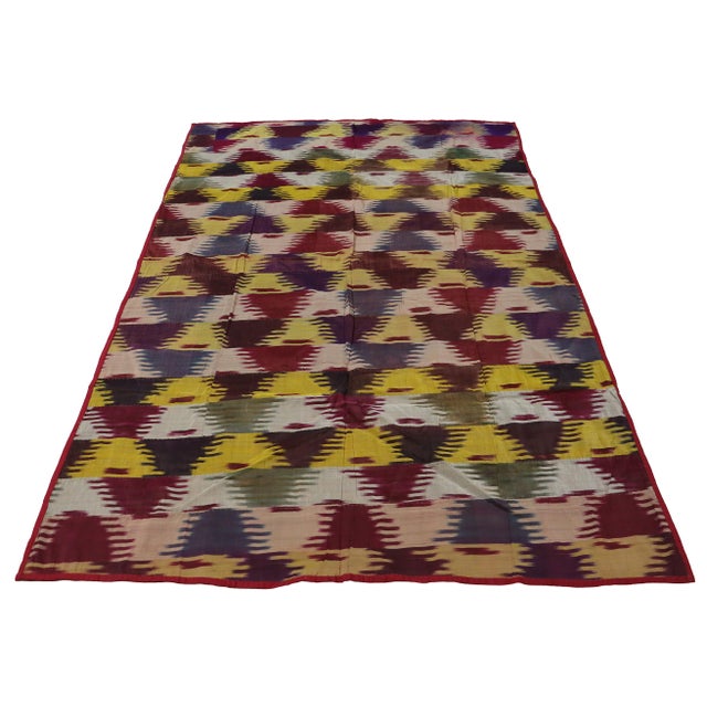Vintage Uzbek Tribal Silk Ikat Wall Hanging, 1920s For Sale - Image 3 of 16