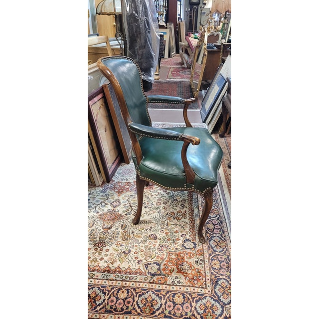Green Antique French Green Leather Arm Chair For Sale - Image 8 of 13