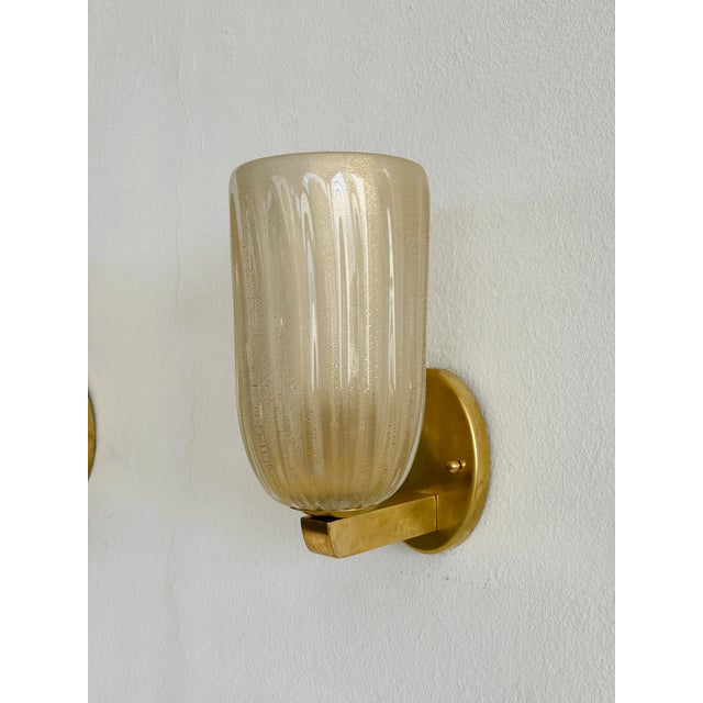 Large Italian Art Deco Style Murano Glass and Brass Wall Lights, 1990s, Set of 2 For Sale - Image 12 of 17