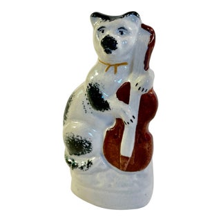 Antique Staffordshire Ceramic Musical Cat England Circa 1860 For Sale