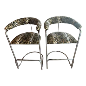 Vintage Pair of Anton Lorenz Thonet Chrome Barstools Bar Stools