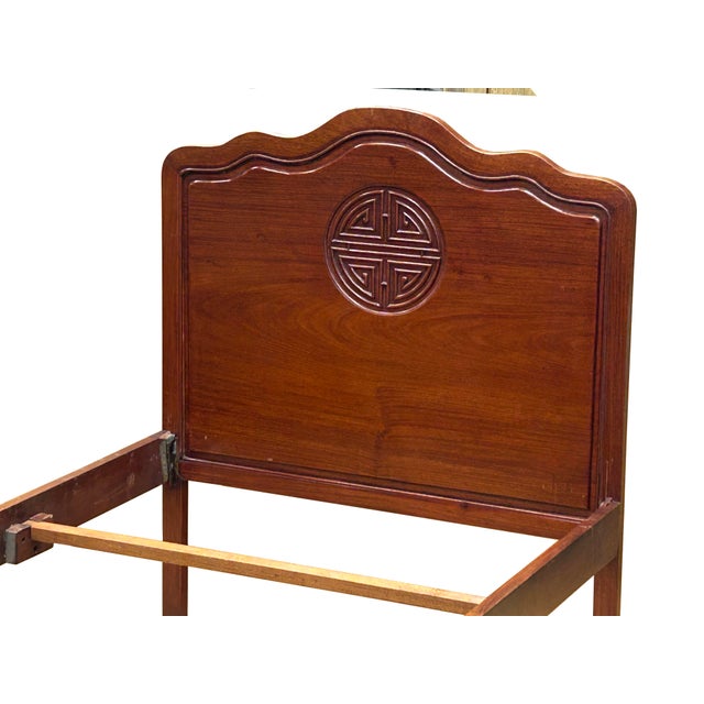 Chinese Oriental Simple Brown Solid Wood Full Size Single Bed Frame For Sale - Image 10 of 12