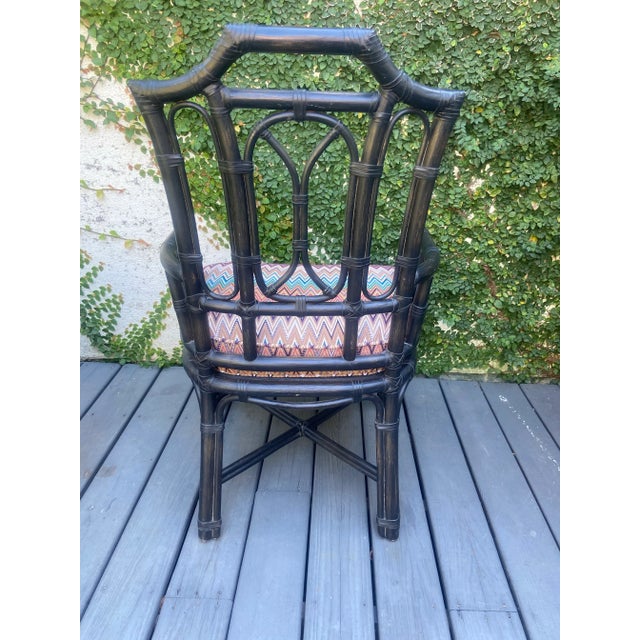 Chinoiserie Vintage Bamboo and Rattan Chinoiserie Style Armchair For Sale - Image 3 of 9