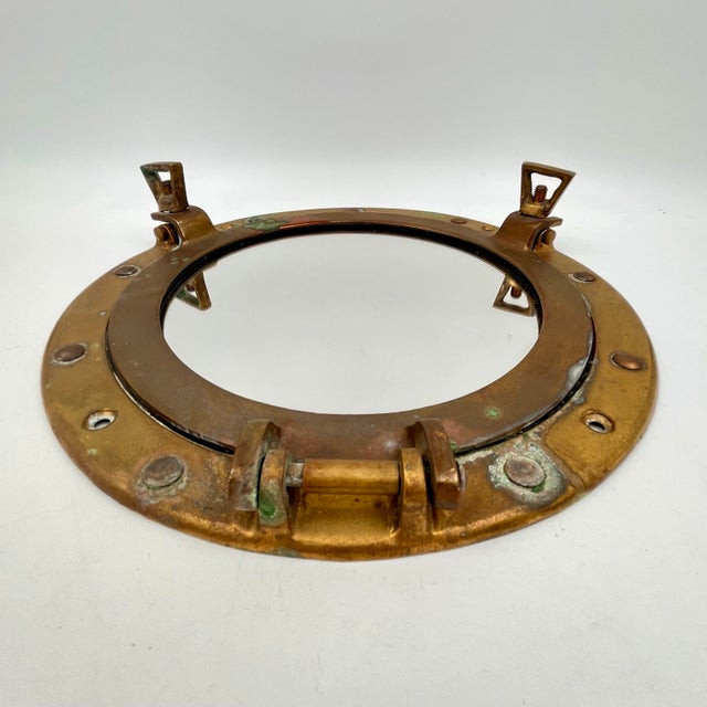 Metal Vintage Nautical Brass Porthole Mirror For Sale - Image 7 of 10