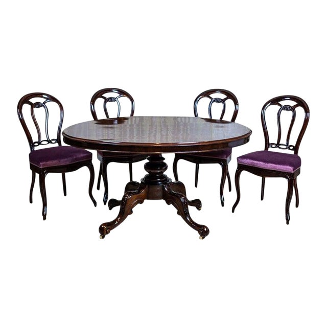 19th Century Louis Philippe Mahogany Table With Chairs 5 Pieces