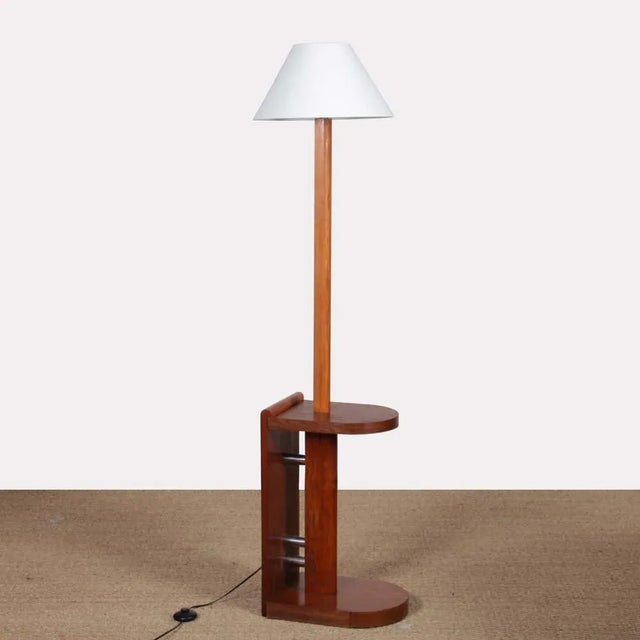 Wood Modernist Oak and Chrome-Plated Metal Floor Lamp attributed to DIM, 1930s For Sale - Image 7 of 7
