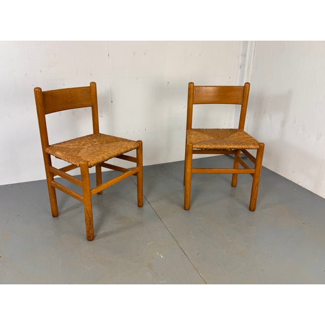 Mid-Century Modern Vintage Oak and Rush Chairs by J Van Heuvel for Advorm, 1950s, Set of 2 For Sale - Image 3 of 11