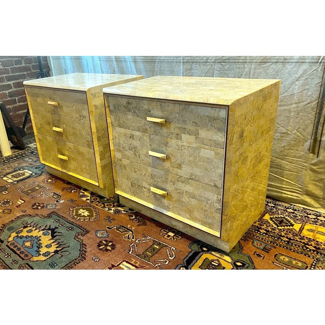 Mid-Century Modern 1970s Maitland-Smith Tessellated Stone Nightstands (A Pair) For Sale - Image 3 of 11