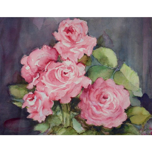 Late 20th Century "Pink Roses" Spring Bouquet Still-Life Painting by Nancy Martin, Framed For Sale - Image 4 of 7