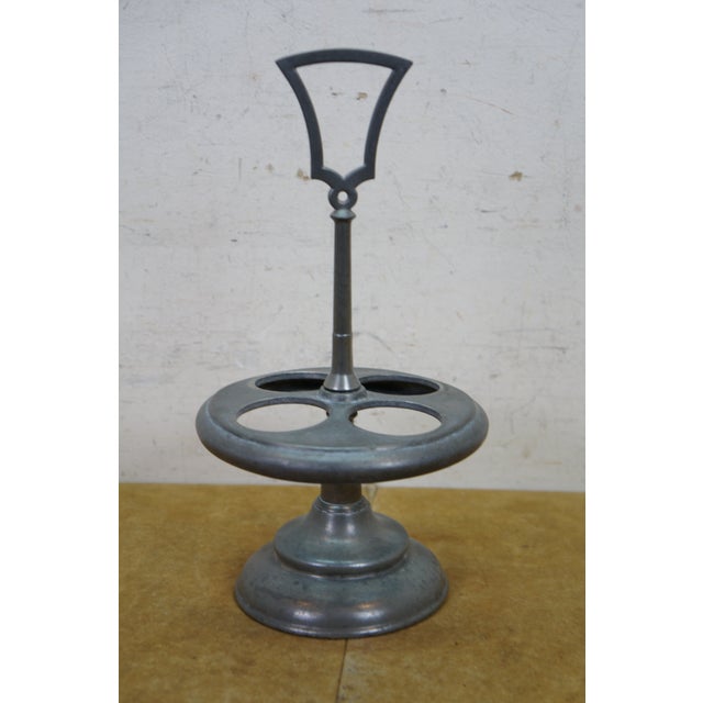 Late 19th Century Antique Victorian Silver Plate Etched Glass Cruet Condiment Set 12" For Sale - Image 5 of 18