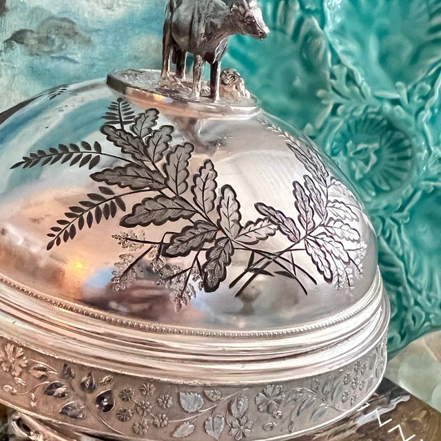 Victorian Antique Victorian Quadruple Silverplate Butter Cooler With Cow Finial For Sale - Image 3 of 12
