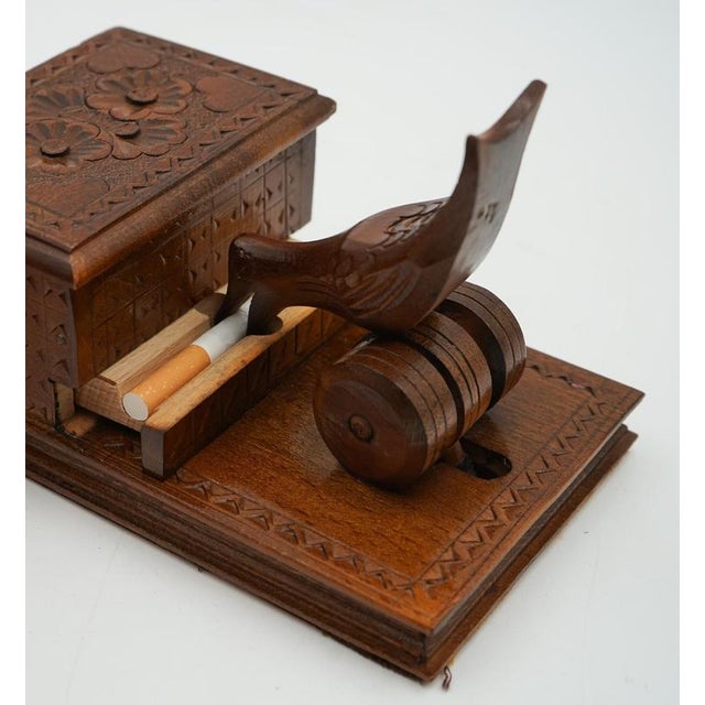 Birdie Cigarette Dispenser Box in Carved Wood, 1950s For Sale - Image 11 of 17