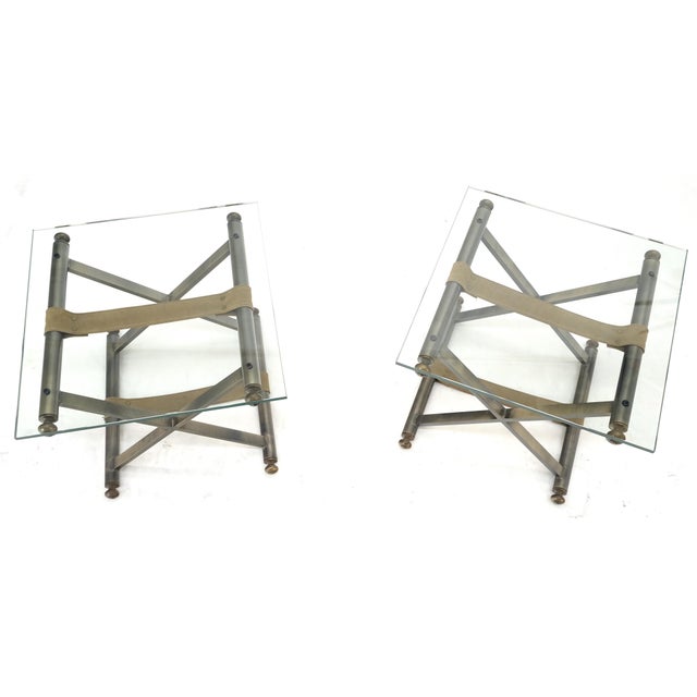 DIA - Design Institute America Pair of Glass Top X Bases Smoked Chrome End Side Bed Tables Stands DIA MINT! For Sale - Image 4 of 11