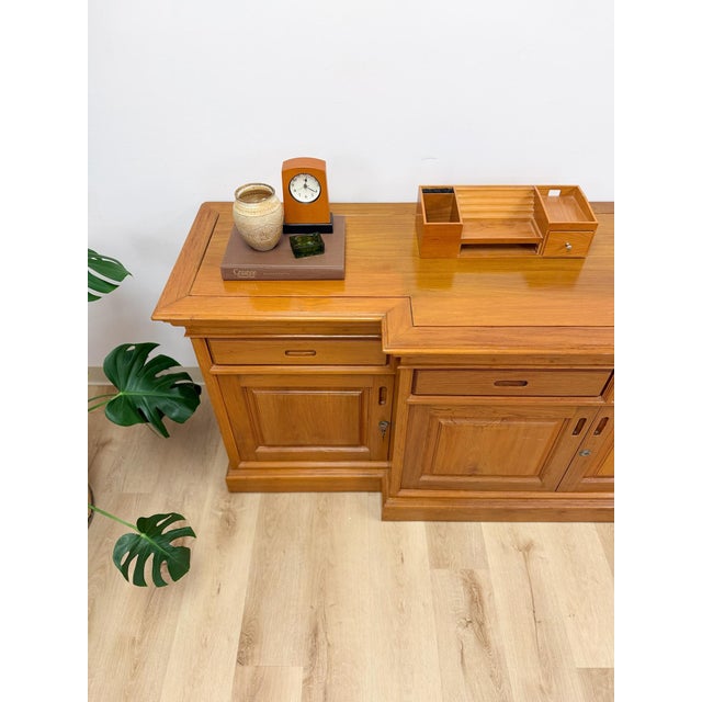 Antique Style Oak Office Credenza With Locking Doors and Finished Back For Sale - Image 10 of 17